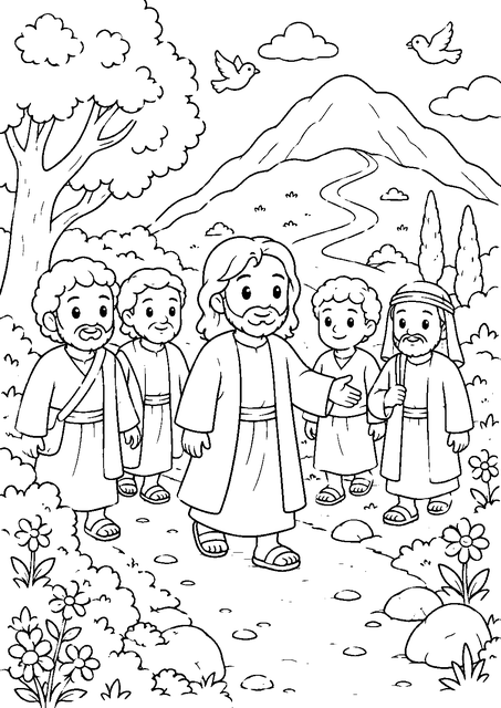 Desenho do Sermão da Montanha para colorir